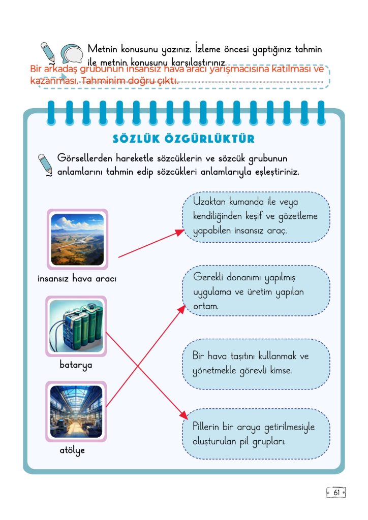 2. Sınıf Türkçe Kitabı 2. Kitap Sayfa 61 Cevapları
