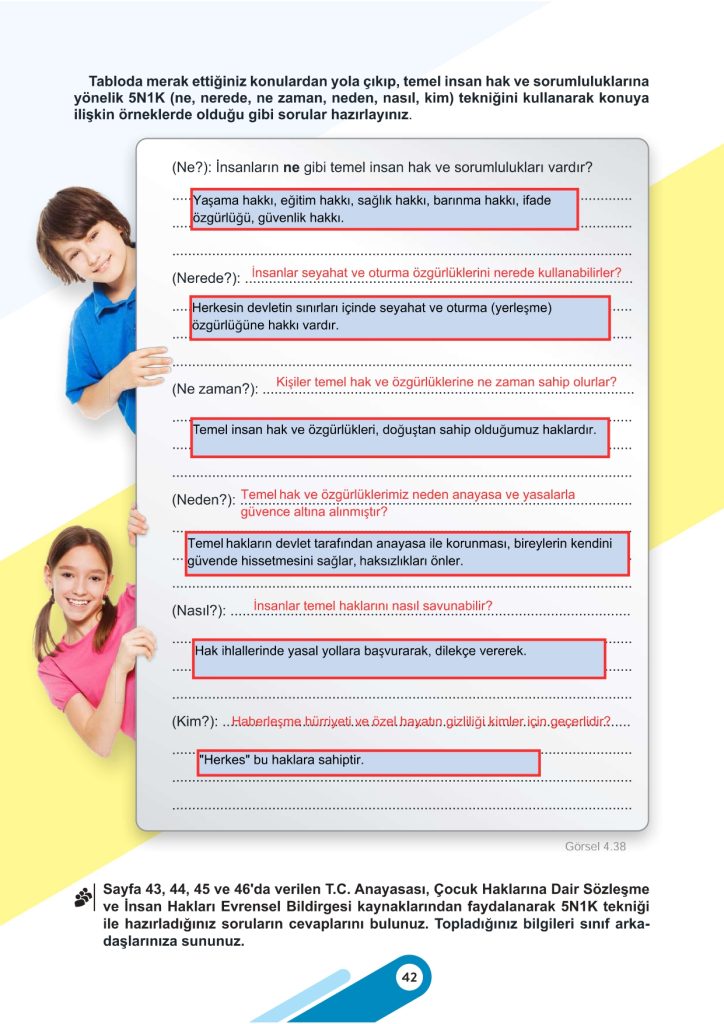 5. Sınıf Sosyal Bilgiler Kitabı 2. Kitap Sayfa 42 Cevapları