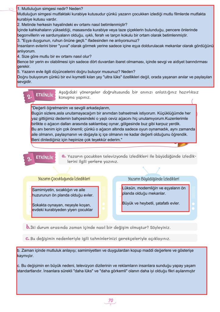 5. Sınıf Türkçe Kitabı 2. Kitap Sayfa 70 Cevapları