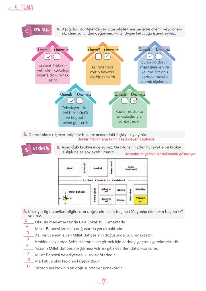5. Sınıf Türkçe Kitabı 2. Kitap Sayfa 72 Cevapları