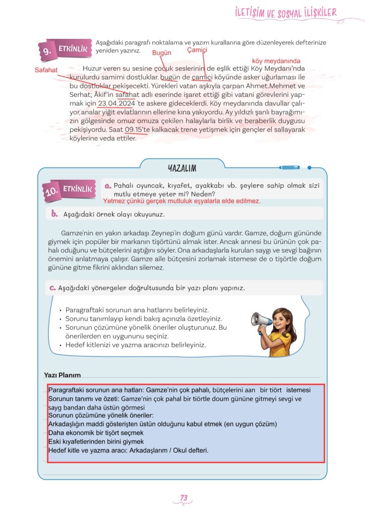 5. Sınıf Türkçe Kitabı 2. Kitap Sayfa 73 Cevapları