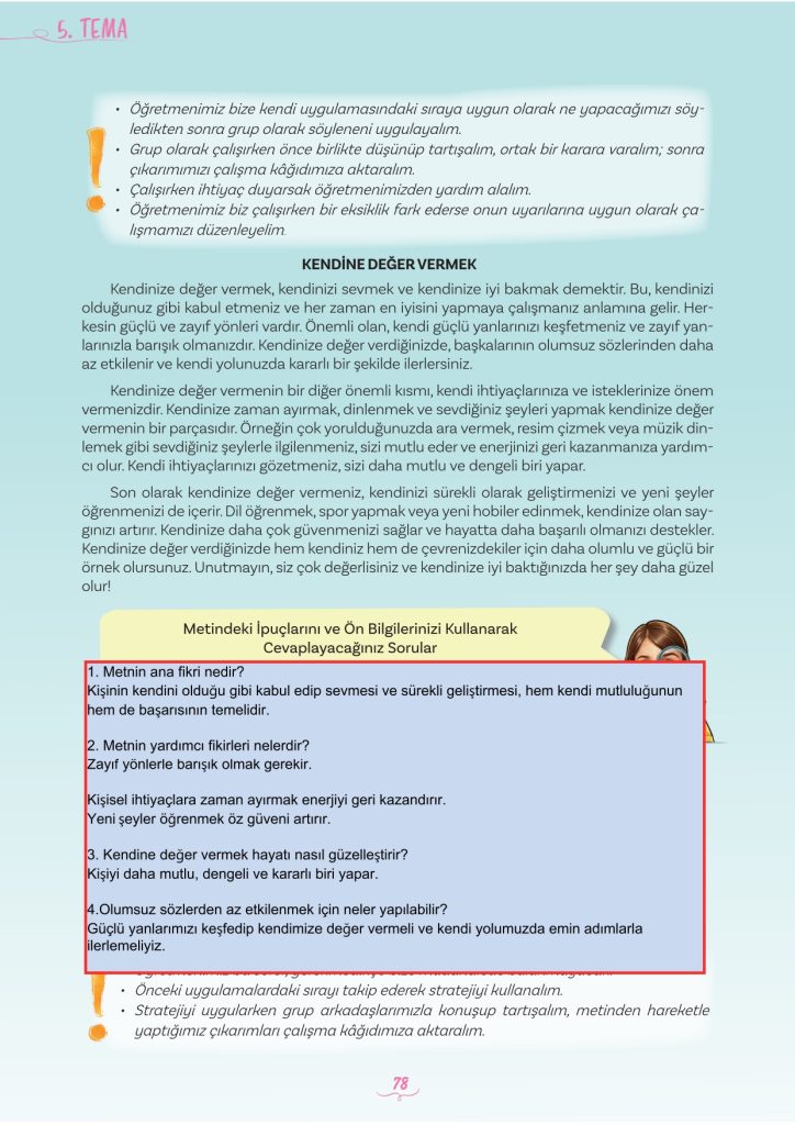 5. Sınıf Türkçe Kitabı 2. Kitap Sayfa 78 Cevapları