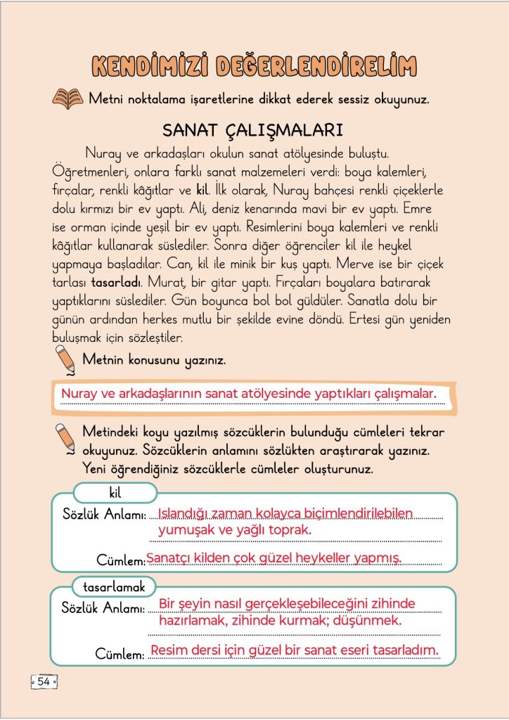 2. Sınıf Türkçe Ders Kitabı 2. Kitap Sayfa 54-55 Cevapları