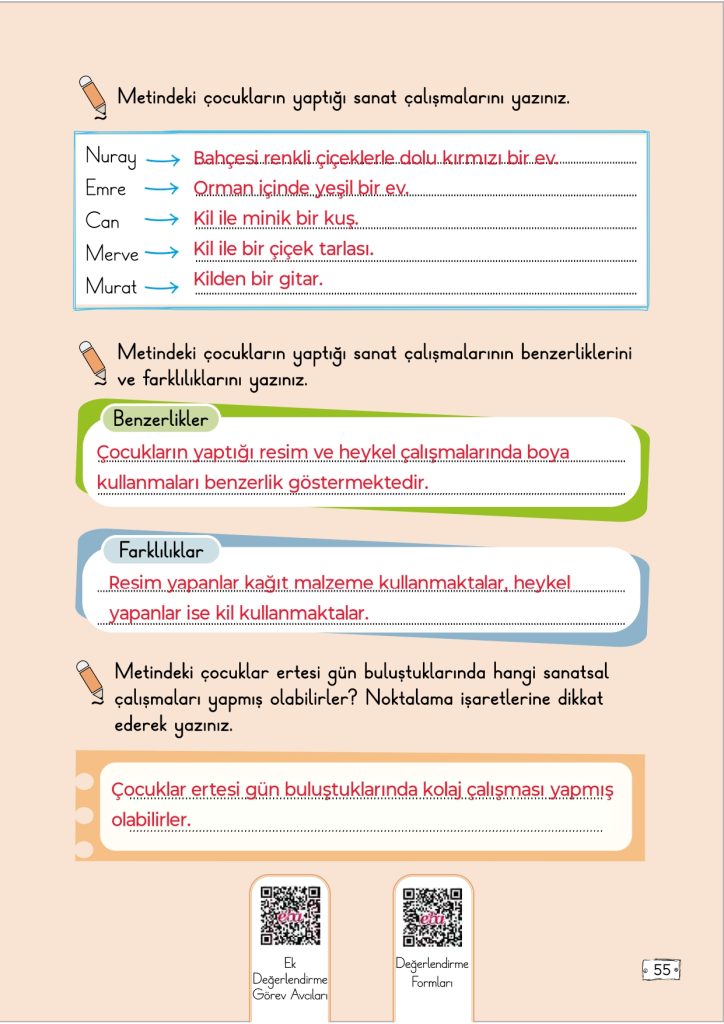 2. Sınıf Türkçe Ders Kitabı 2. Kitap Sayfa 54-55 Cevapları