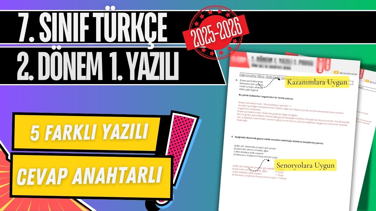7. Sınıf Türkçe 2. Dönem 1. Yazılı PDF