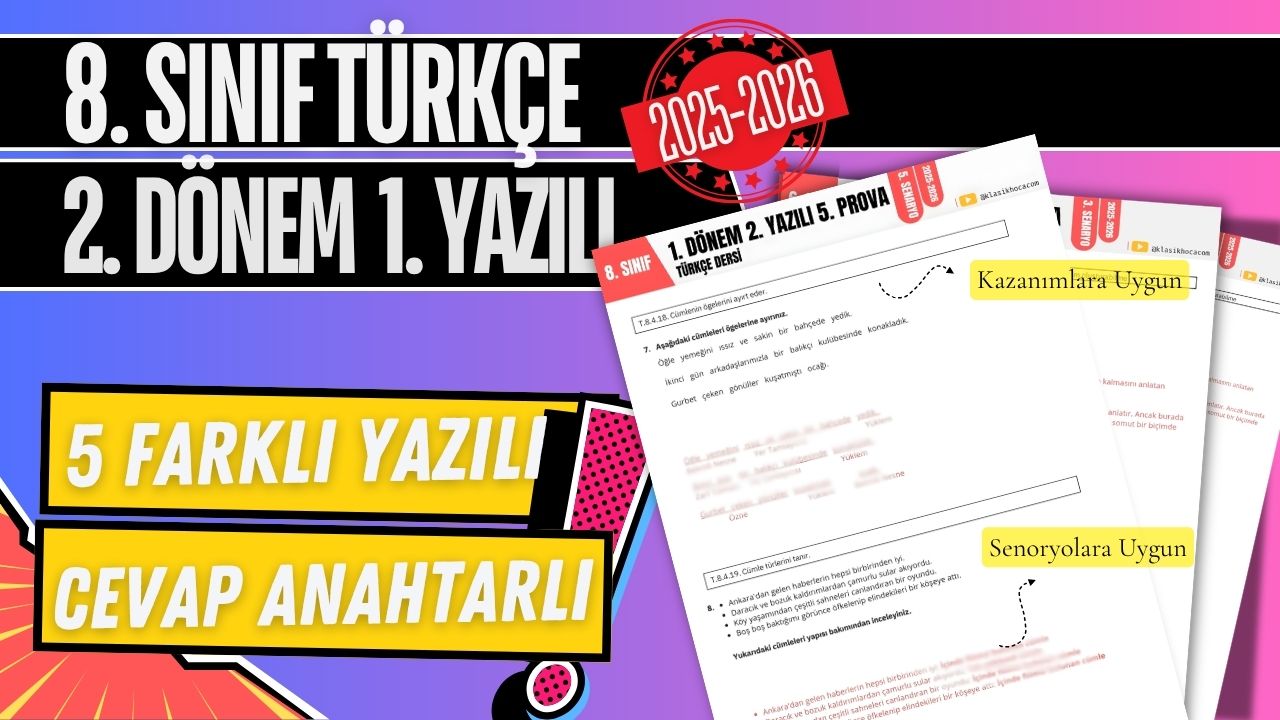 8. Sınıf Türkçe 2. Dönem 1. Yazılı PDF 2025-2026