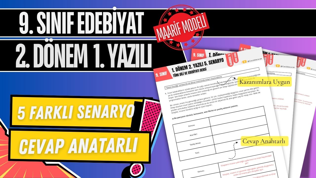9. Sınıf Edebiyat 2. Dönem 1. Yazılı PDF 2025-2026
