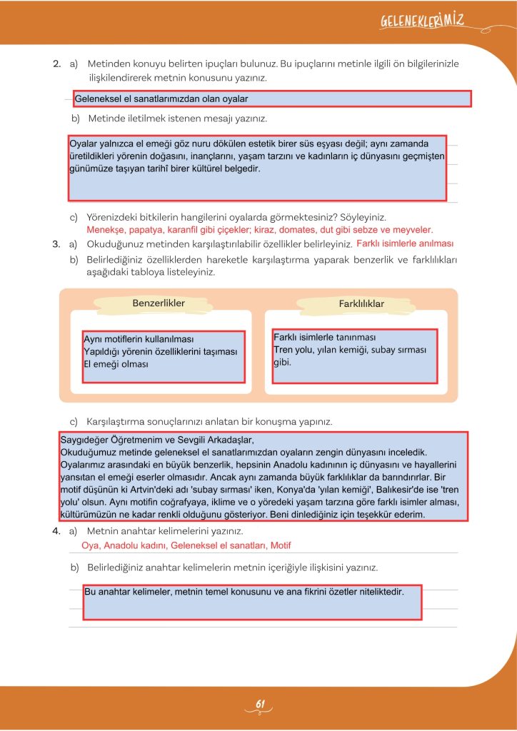 5. Sınıf Türkçe Kitabı 2. Kitap Sayfa 61 Cevapları