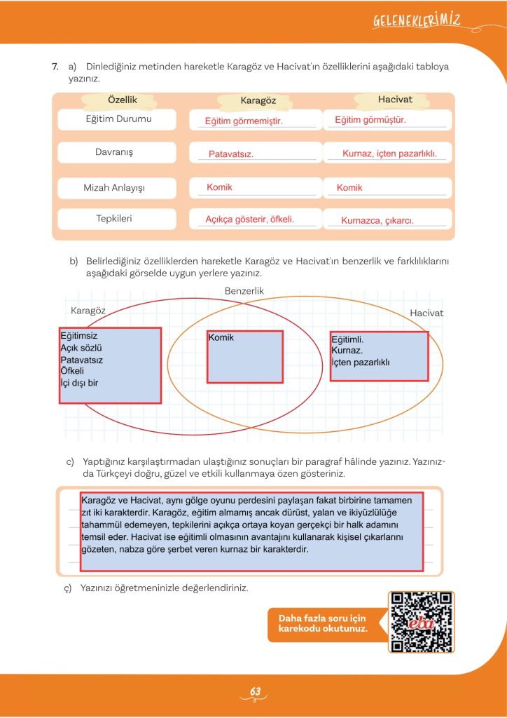 5. Sınıf Türkçe Kitabı 2. Kitap Sayfa 63 Cevapları