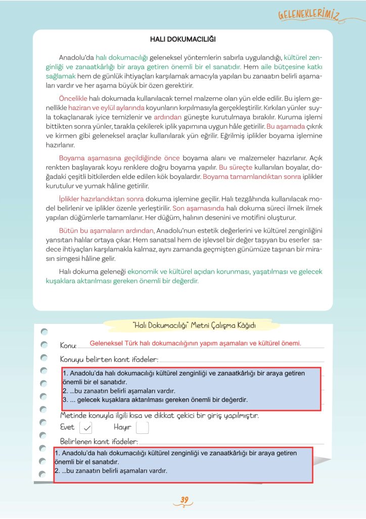 5. Sınıf Türkçe Kitabı 2. Kitap Sayfa 39 Cevapları