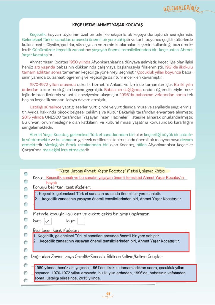 5. Sınıf Türkçe Kitabı 2. Kitap Sayfa 41 Cevapları