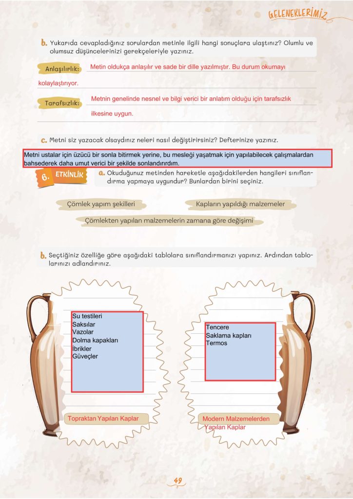 5. Sınıf Türkçe Kitabı 2. Kitap Sayfa 49 Cevapları
