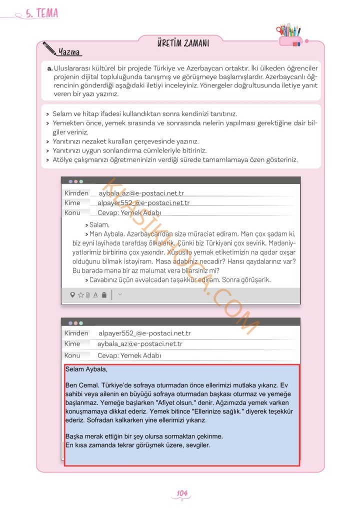 5. Sınıf Türkçe Kitabı 2. Kitap Sayfa 104 Cevapları