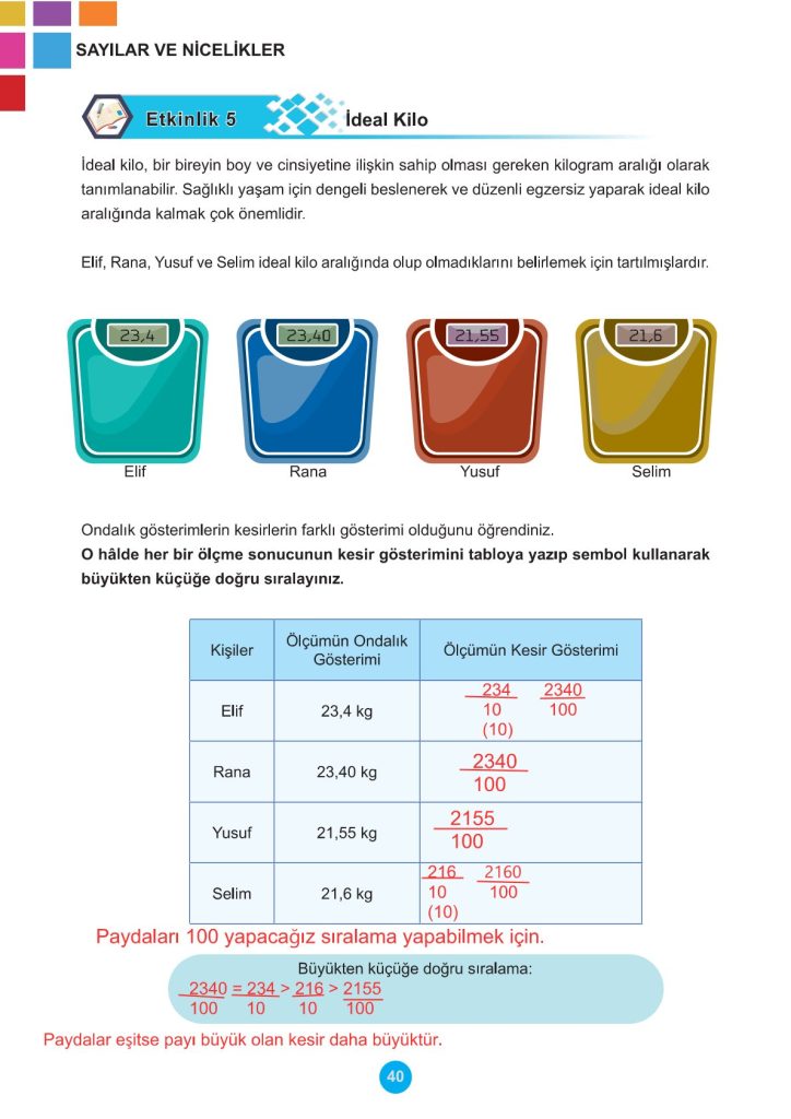 5. Sınıf Matematik Kitabı 2. Kitap Sayfa 40 Cevapları