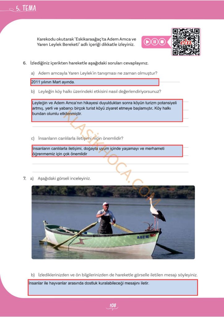 5. Sınıf Türkçe Kitabı 2. Kitap Sayfa 108 Cevapları