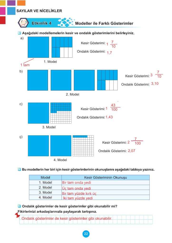 5. Sınıf Matematik Kitabı 2. Kitap Sayfa 22 Cevapları