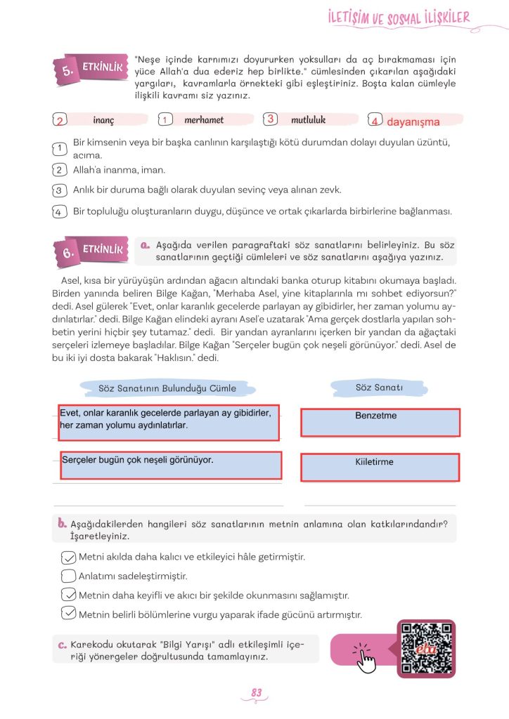 5. Sınıf Türkçe Kitabı 2. Kitap Sayfa 83 Cevapları