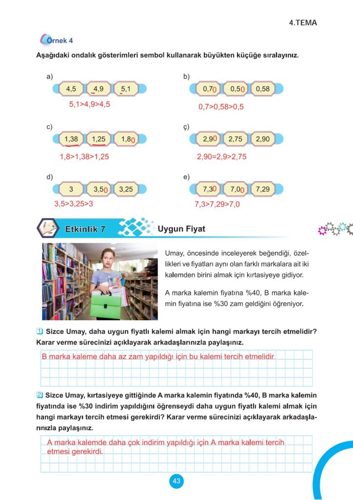 5. Sınıf Matematik Kitabı 2. Kitap Sayfa 43 Cevapları