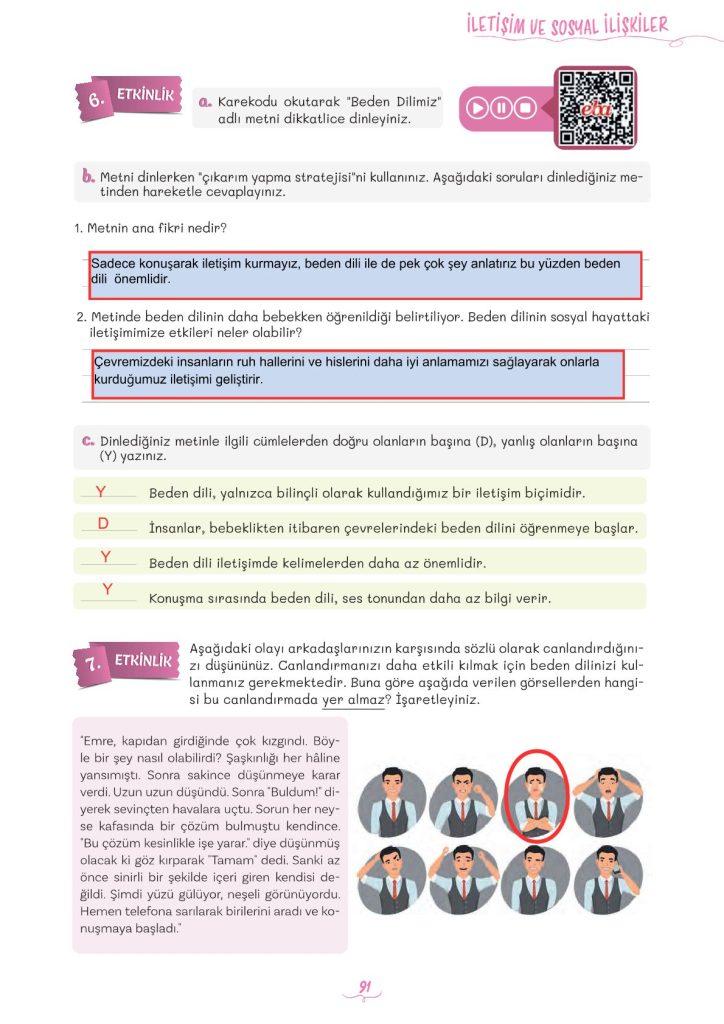5. Sınıf Türkçe Kitabı 2. Kitap Sayfa 91 Cevapları