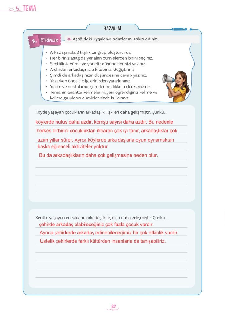 5. Sınıf Türkçe Kitabı 2. Kitap Sayfa 92 Cevapları