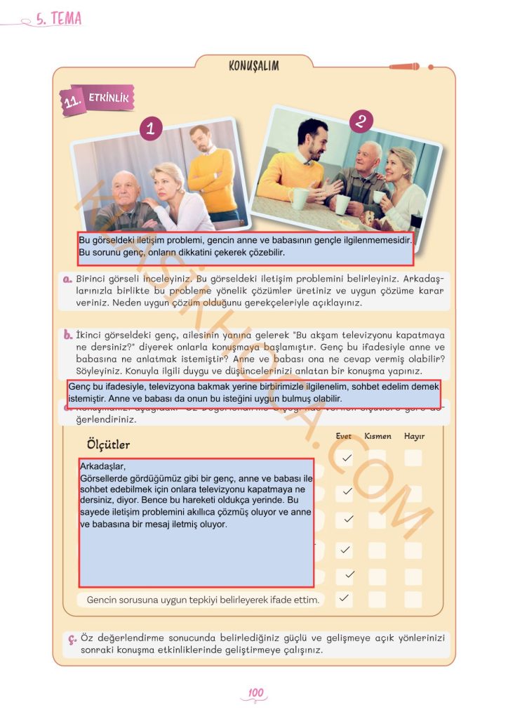 5. Sınıf Türkçe Kitabı 2. Kitap Sayfa 100 Cevapları