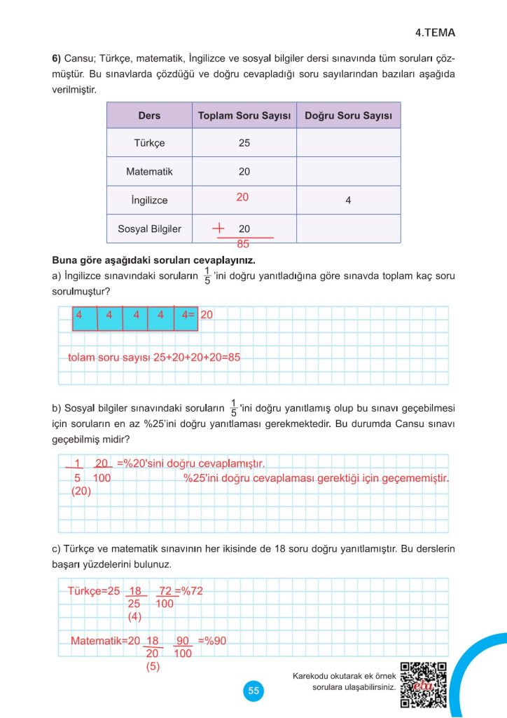 5. Sınıf Matematik Kitabı 2. Kitap Sayfa 55 Cevapları