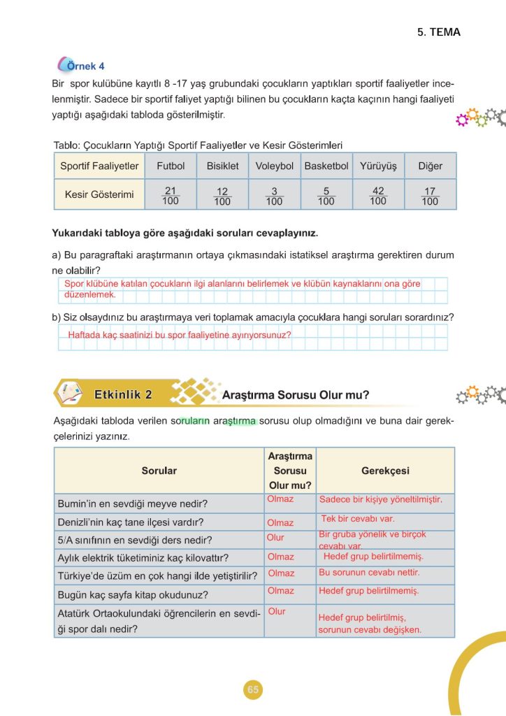 5. Sınıf Matematik Kitabı 2. Kitap Sayfa 65 Cevapları
