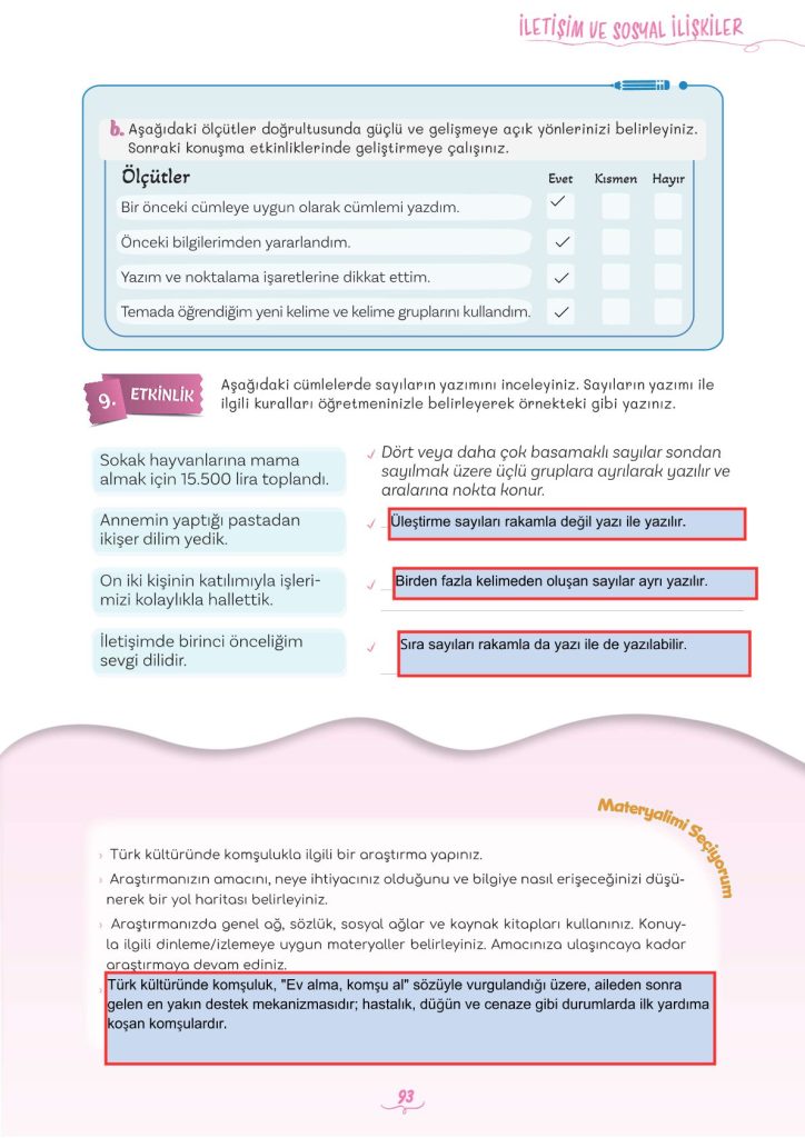 5. Sınıf Türkçe Kitabı 2. Kitap Sayfa 93 Cevapları