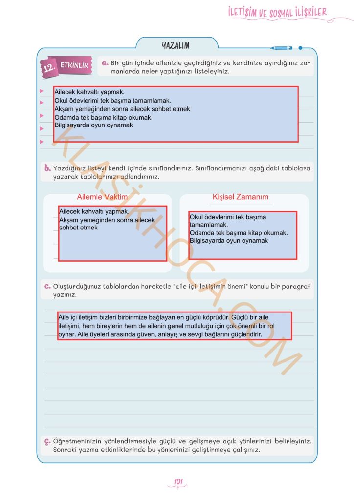 5. Sınıf Türkçe Kitabı 2. Kitap Sayfa 101 Cevapları