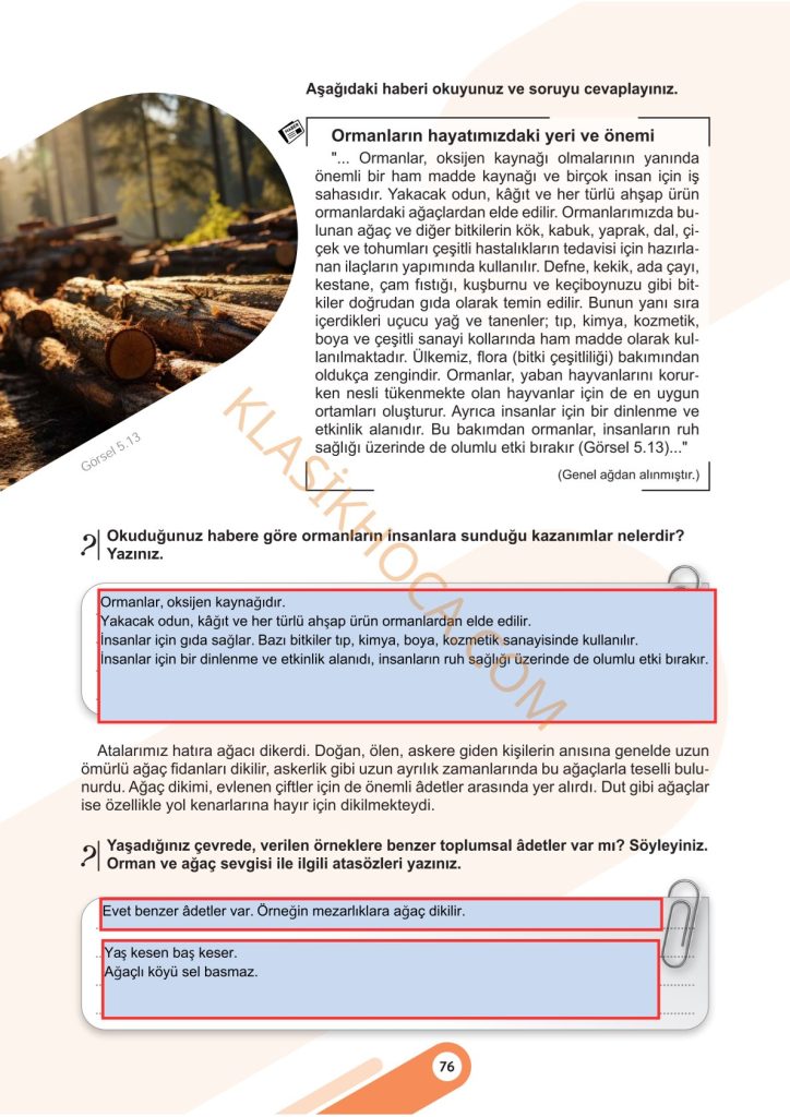5. Sınıf Sosyal Bilgiler Kitabı 2. Kitap Sayfa 76 Cevapları