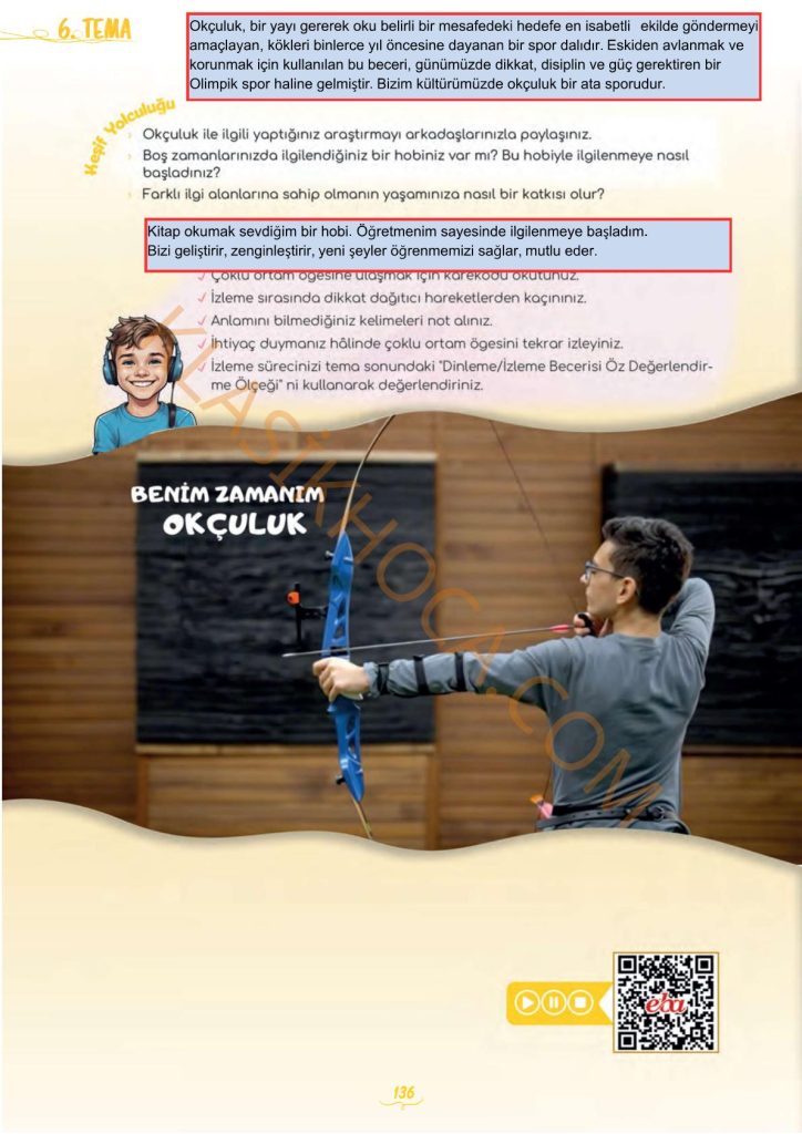 Benim Zamanım Okçuluk İzleme Metni Cevapları - 5. Sınıf Türkçe 2. Kitap