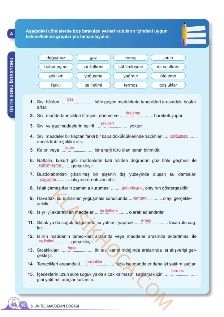 5. Sınıf Fen Bilimleri Kitabı 2. Kitap Sayfa 96 Cevapları