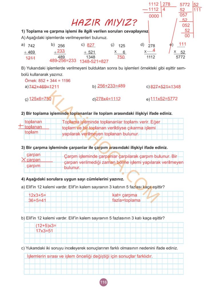 5. Sınıf Matematik Kitabı 2. Kitap Sayfa 116 Cevapları