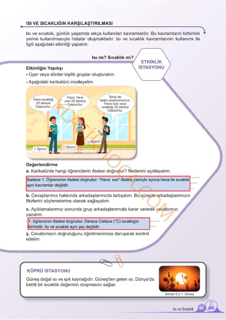 5. Sınıf Fen Bilimleri Kitabı 2. Kitap Sayfa 65 Cevapları