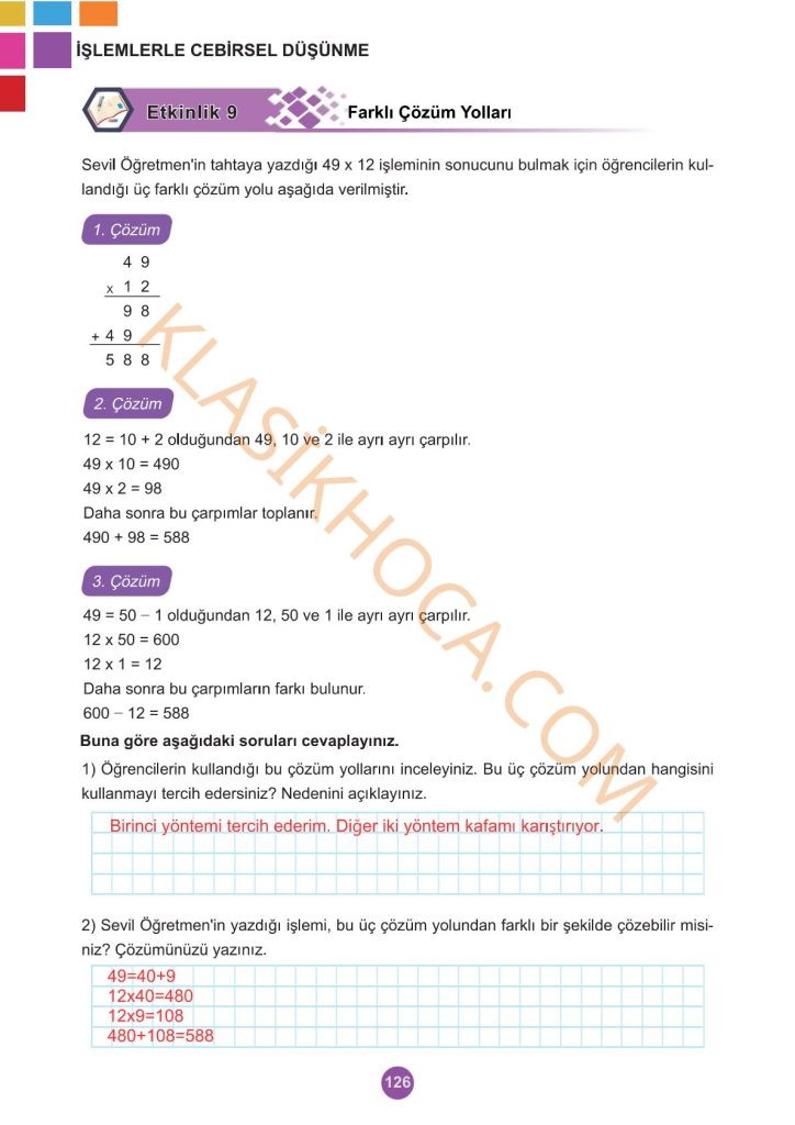 5. Sınıf Matematik Kitabı 2. Kitap Sayfa 126 Cevapları