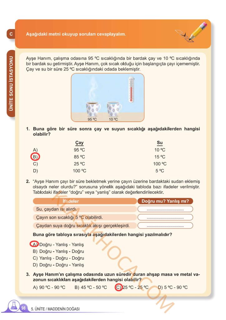 5. Sınıf Fen Bilimleri Kitabı 2. Kitap Sayfa 98 Cevapları