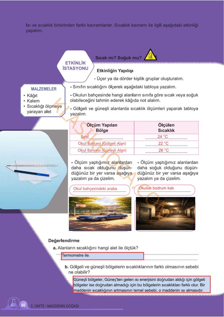 5. Sınıf Fen Bilimleri Kitabı 2. Kitap Sayfa 66 Cevapları