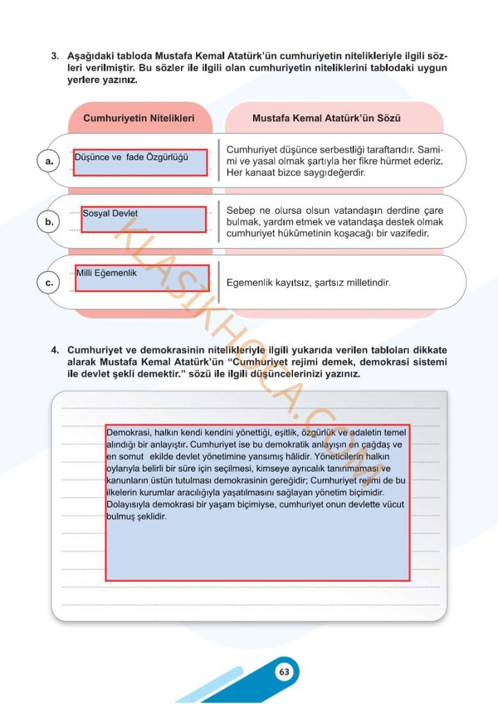 5. Sınıf Sosyal Bilgiler Kitabı 2. Kitap Sayfa 63 Cevapları