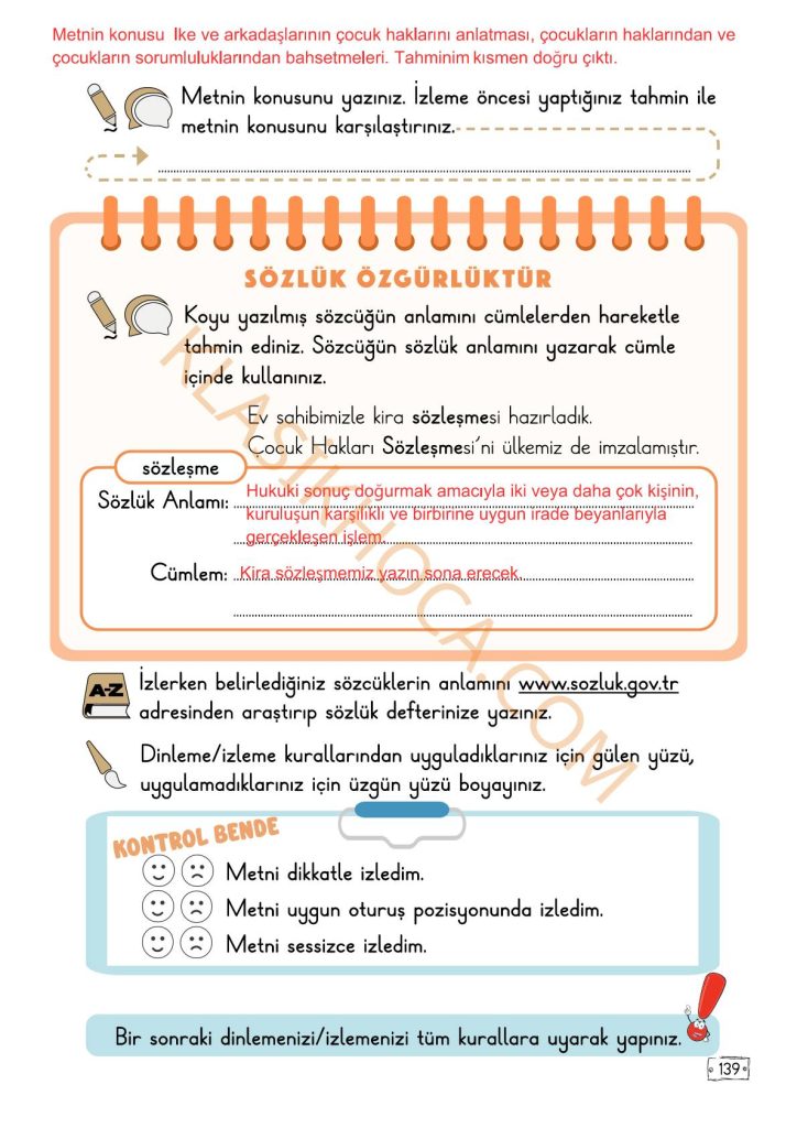 Çocuklar Haklarıyla Var Metni Cevapları - 2. Sınıf Türkçe 2. Kitap