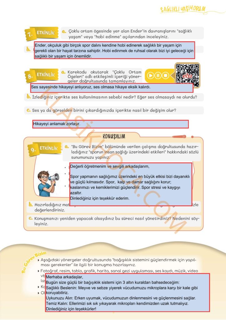 Benim Zamanım Okçuluk İzleme Metni Cevapları - 5. Sınıf Türkçe 2. Kitap