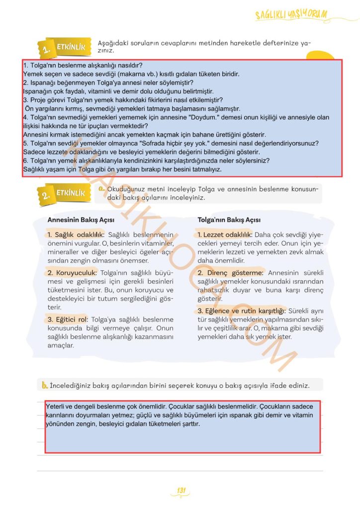 5. Sınıf Türkçe Kitabı 2. Kitap Sayfa 131 Cevapları