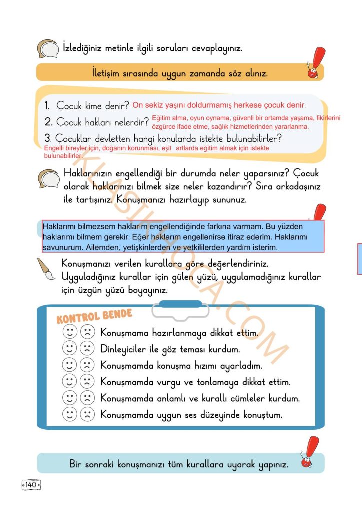 Çocuklar Haklarıyla Var Metni Cevapları - 2. Sınıf Türkçe 2. Kitap