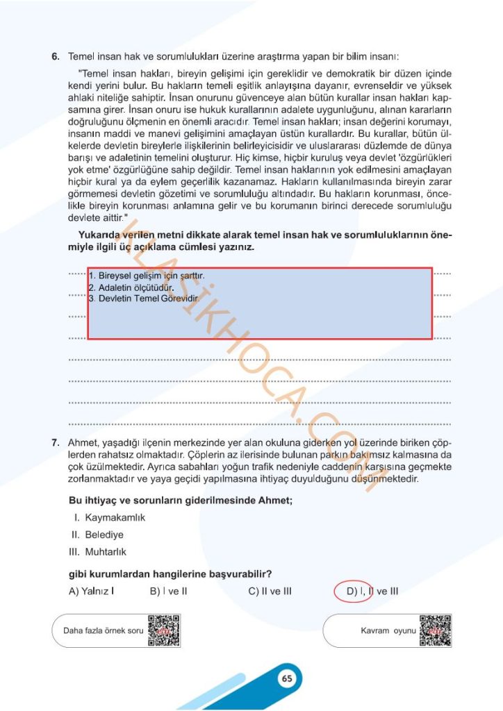 5. Sınıf Sosyal Bilgiler Kitabı 2. Kitap Sayfa 65 Cevapları