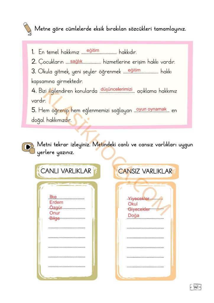 Çocuklar Haklarıyla Var Metni Cevapları - 2. Sınıf Türkçe 2. Kitap