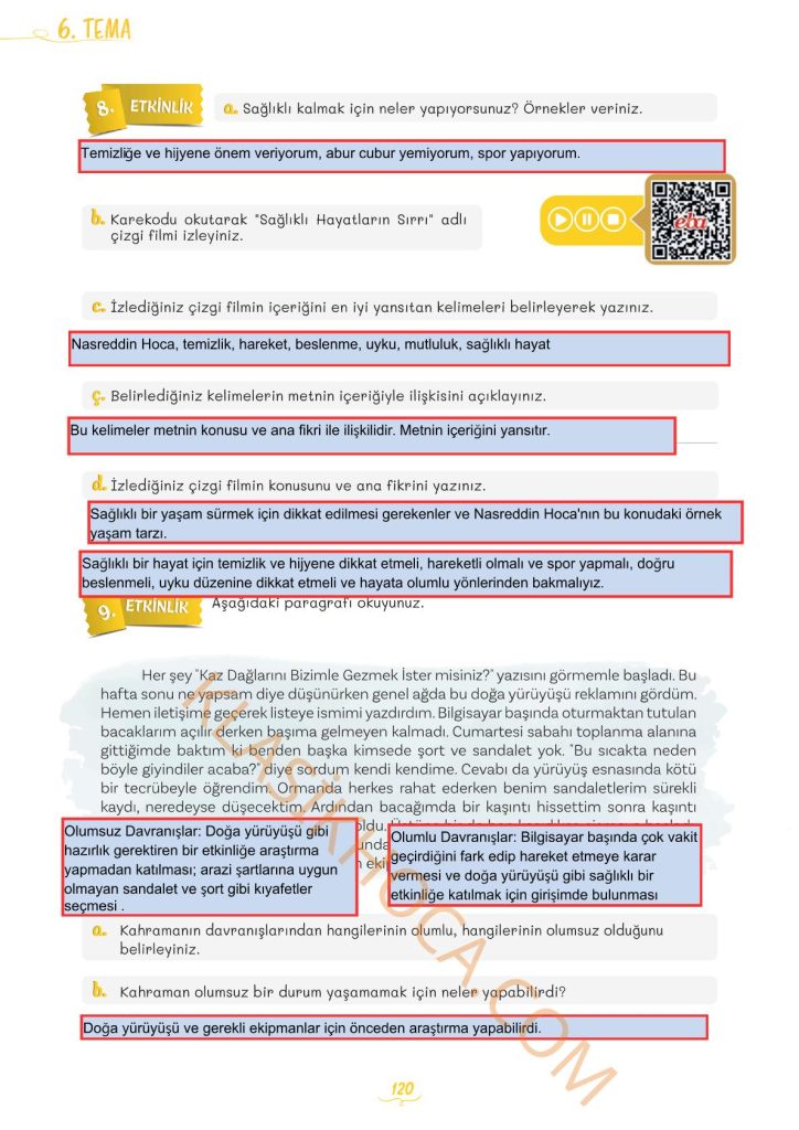 5. Sınıf Türkçe Kitabı 2. Kitap Sayfa 120 Cevapları
