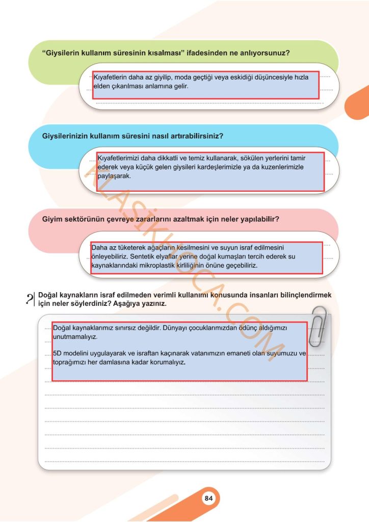 5. Sınıf Sosyal Bilgiler Kitabı 2. Kitap Sayfa 84 Cevapları