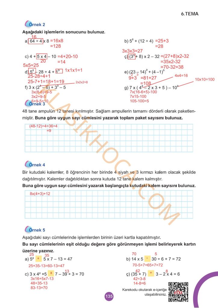 5. Sınıf Matematik Kitabı 2. Kitap Sayfa 135 Cevapları