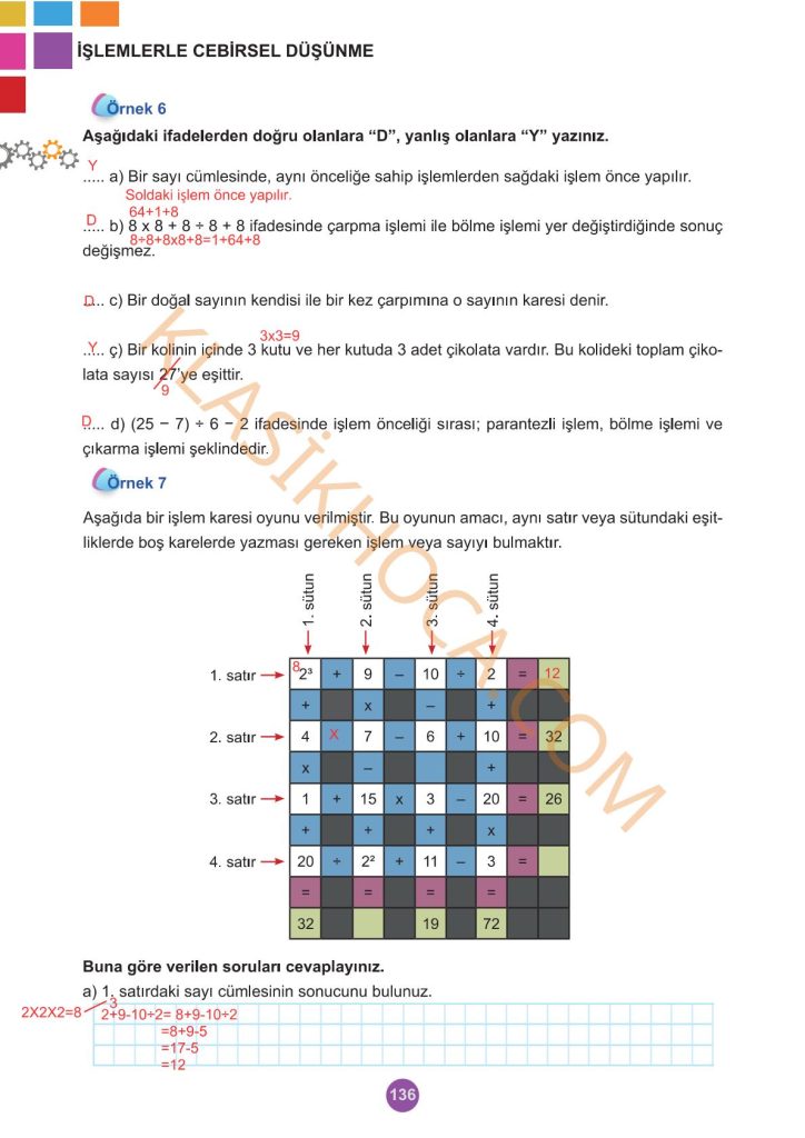 5. Sınıf Matematik Kitabı 2. Kitap Sayfa 136 Cevapları