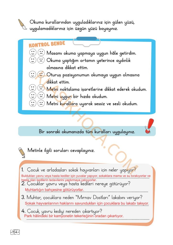 Mırnav Dostları Metni Cevapları - 2. Sınıf Türkçe 2. Kitap