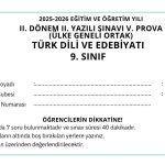 9. Sınıf Edebiyat 2. Dönem 2. Yazılı Ortak Yazılı Örnekleri